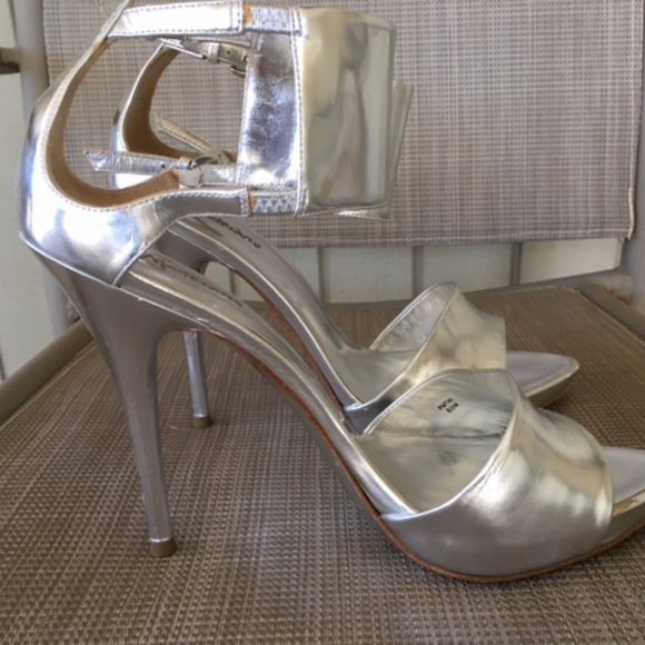 MARCIANO Silver Leather Ankle Cuff Heels - Picture 3 of 11